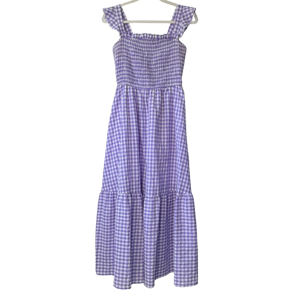 Purple Gingham Maxi Dress Sz M - Picture 2 of 5